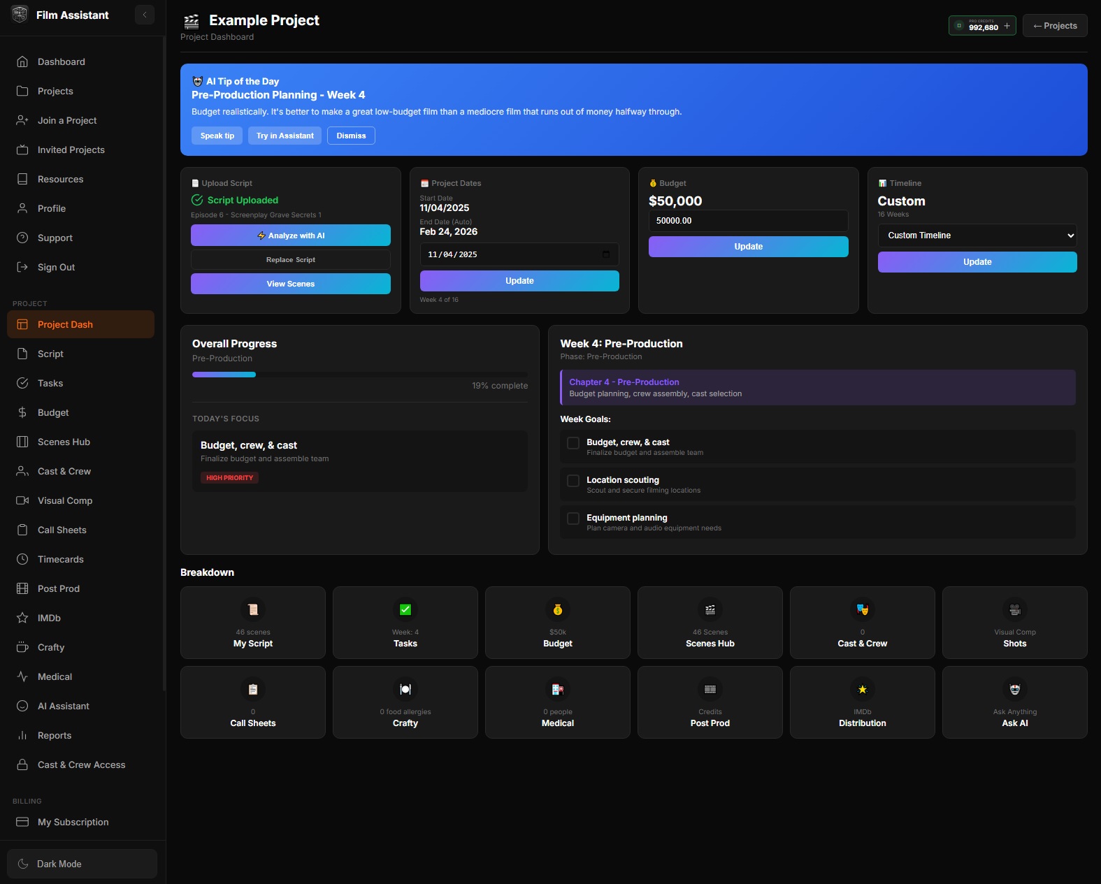 Film Assistant Dashboard